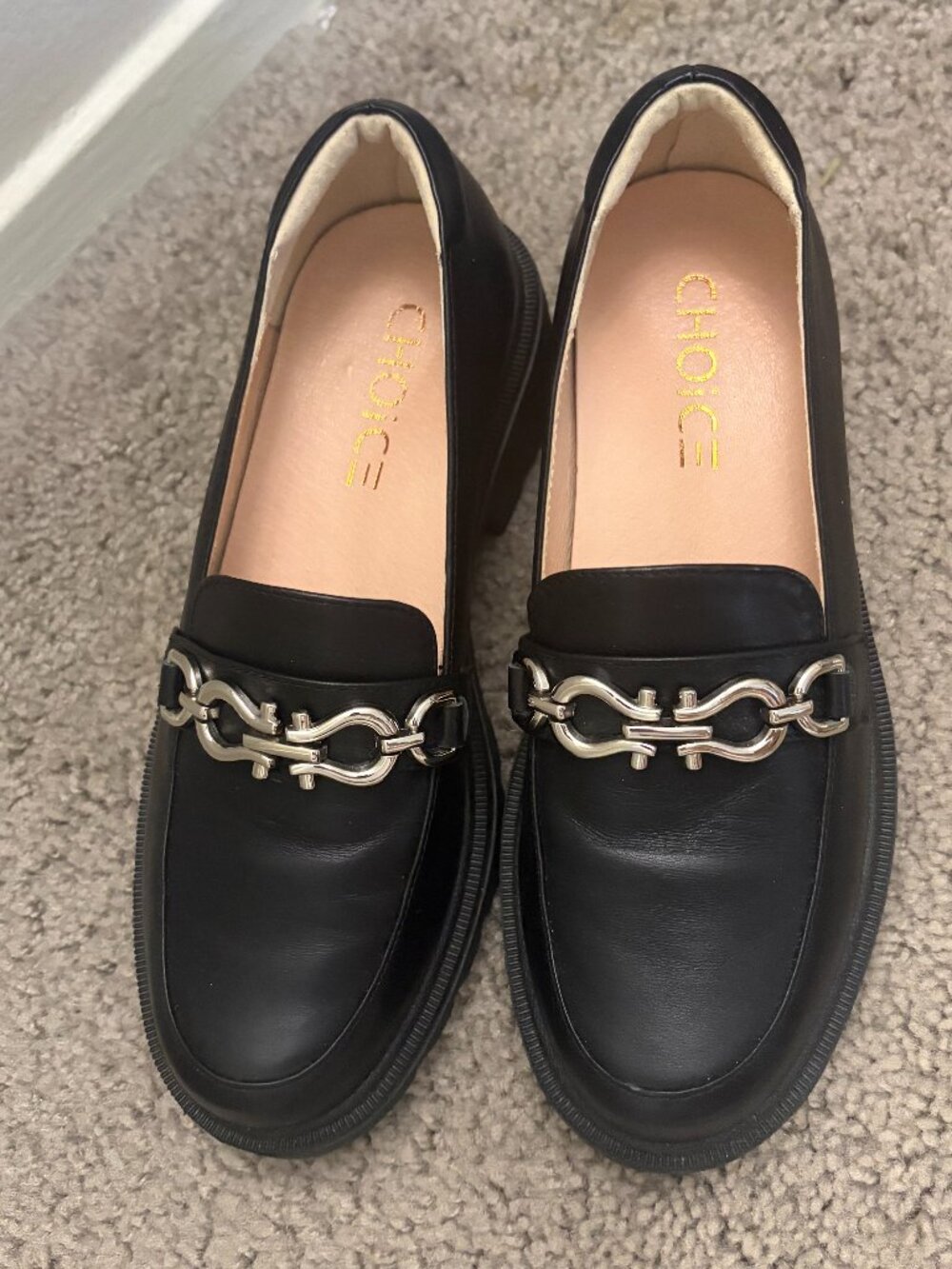CHOICE Black Cow Leather Chain Loafers Platform Chunky Shoes Women’s US 6.5